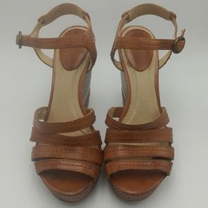Frye Corrina Stitch BRN Leather Platform Wedge 7M